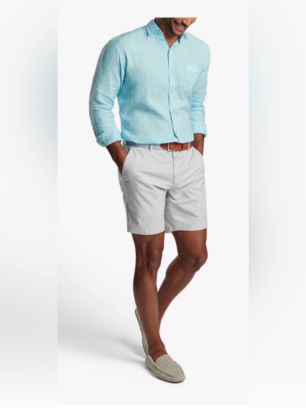 Peter Millar Coastal Mint Blue 100% Linen Button Down Shirt XL Summer Beach